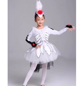 Children's Girls Birds Red-crowned cranes cosplay costumes for Kids Birthday Halloween xmas party dress up Egret performance costume bird wings